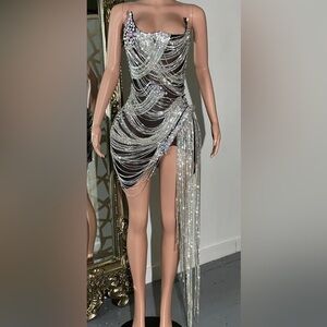 Elegant Silver and Black Evening Dress
